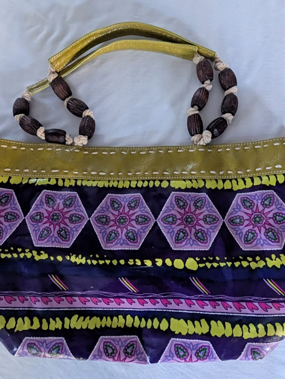 Plenty by Tracy Reese Boho Beaded Geometric Tote Bag Purple Yellow